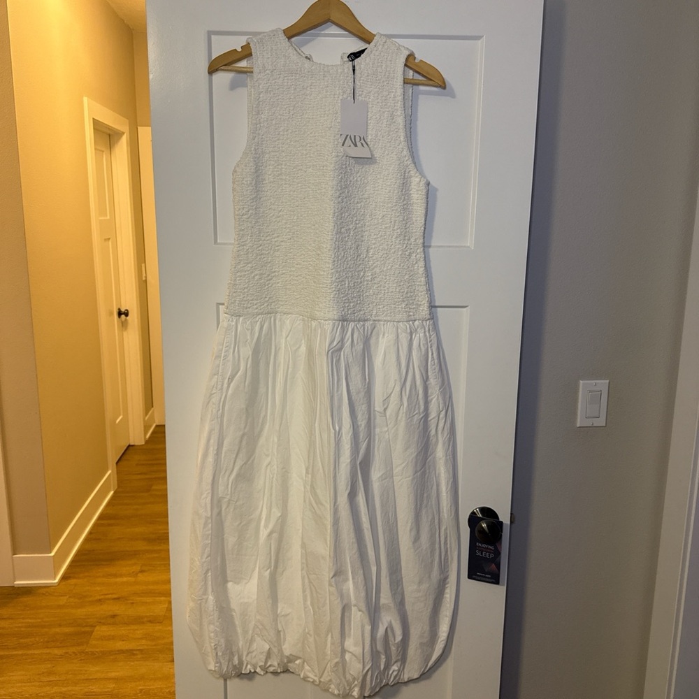 Zara White Textured Strapless Dress